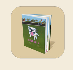 A copy of Galunker - The book starring a pit bull. The funds to initially publish Galunker were raised through Kickstarter, where it's been a huge hit.